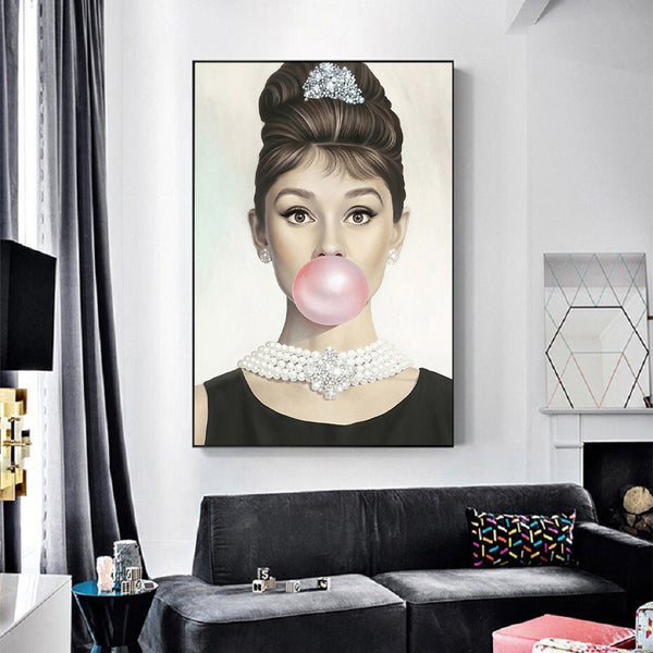 Marilyn Monroe & Audrey Hepburn Blowing Bubblegum Contemporary Art Prints
