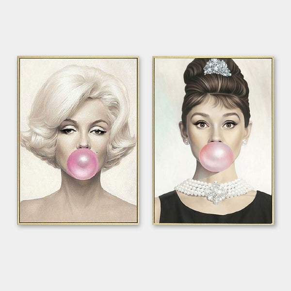 Marilyn Monroe & Audrey Hepburn Blowing Bubblegum Contemporary Art Prints
