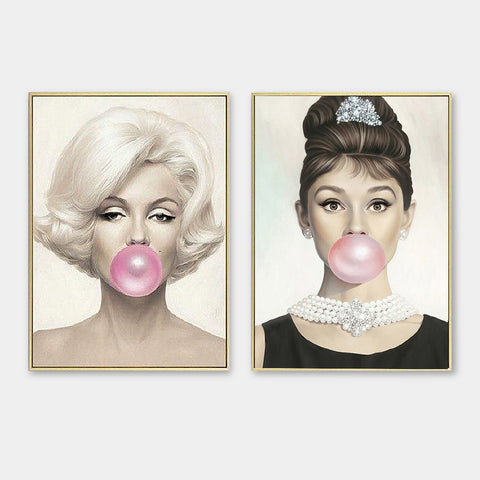 Marilyn Monroe & Audrey Hepburn Blowing Bubblegum Contemporary Art Prints