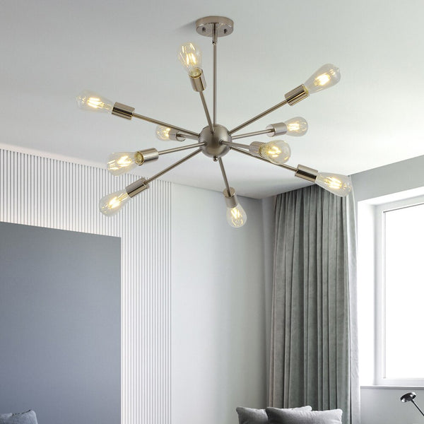Mid Centiury Modern Sputnik Ball Chandelier - 10 Lights - Nickel, Gold, Black