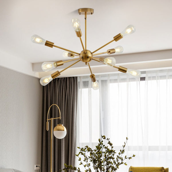 Mid Centiury Modern Sputnik Ball Chandelier - 10 Lights - Nickel, Gold, Black
