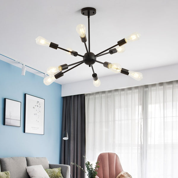Mid Centiury Modern Sputnik Ball Chandelier - 10 Lights - Nickel, Gold, Black