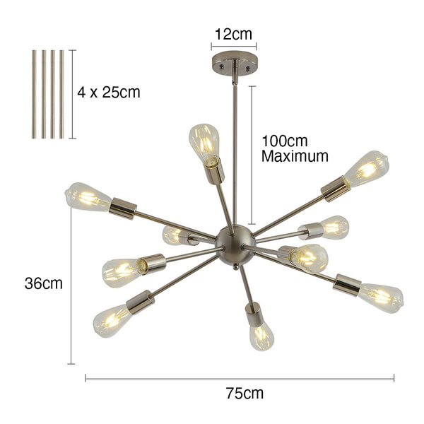 Mid Centiury Modern Sputnik Ball Chandelier - 10 Lights - Nickel, Gold, Black