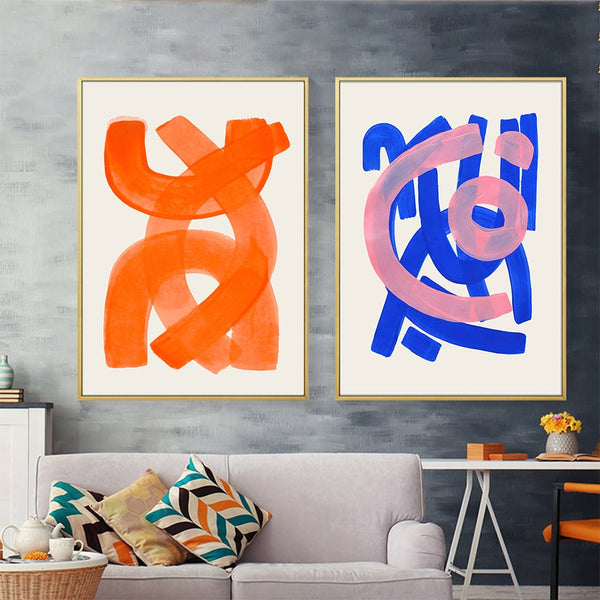 Mid Century Modern Abstract Colour Brush Stroke Canvas Art Prints