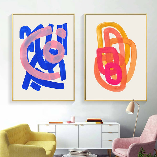 Mid Century Modern Abstract Colour Brush Stroke Canvas Art Prints