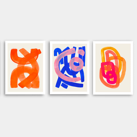 Mid Century Modern Abstract Colour Brush Stroke Canvas Art Prints