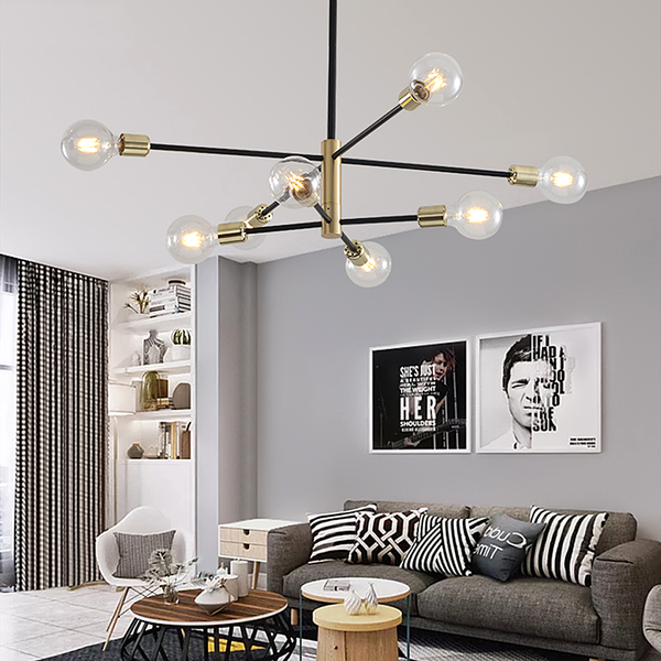 Modern retro sputnik black & gold mid century style chandelier light - 4, 6 & 8 lights