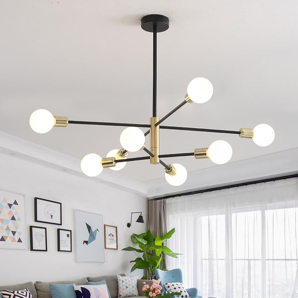 Modern retro sputnik black & gold mid century style chandelier light - 4, 6 & 8 lights