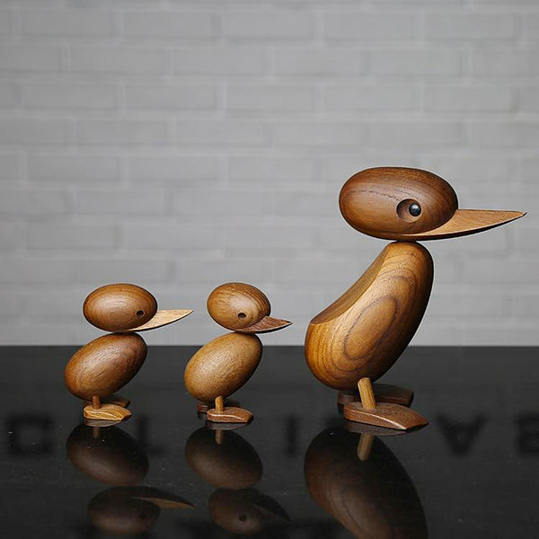Mid Century Modern Wooden Duck And Duckling - Teak