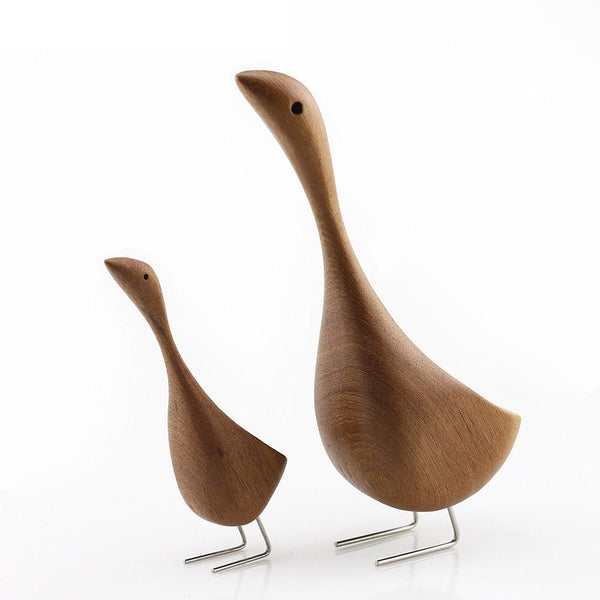 Modern Mid Century Style Scandi Teak Wooden Goose Ornament Set