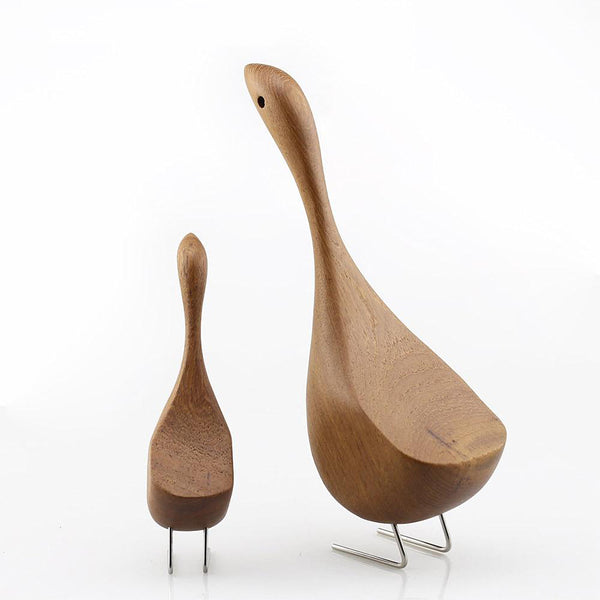 Modern Mid Century Style Scandi Teak Wooden Goose Ornament Set