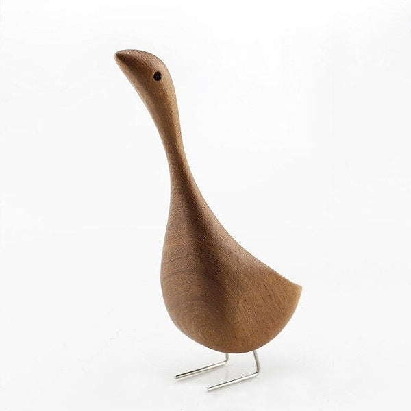 Modern Mid Century Style Scandi Teak Wooden Goose Ornament Set