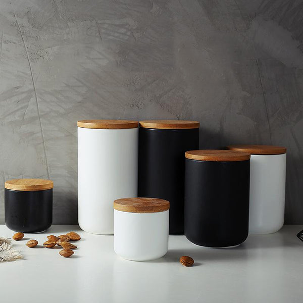 Modern stylish ceramic kitchen storage jars - Black, White - Small, Medium, Large