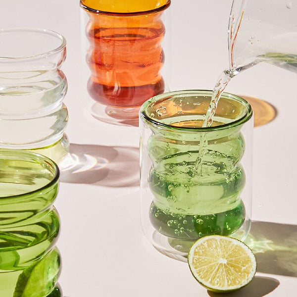 Modern Double Wall Ripple Drinking Glass Tumblers - Blue, Orange, Green