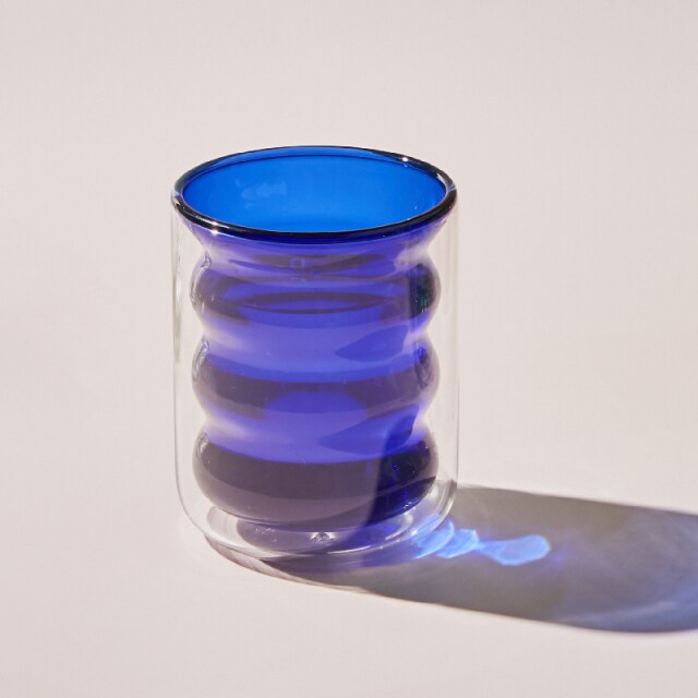 Modern Double Wall Ripple Drinking Glass Tumblers - Blue, Orange, Green