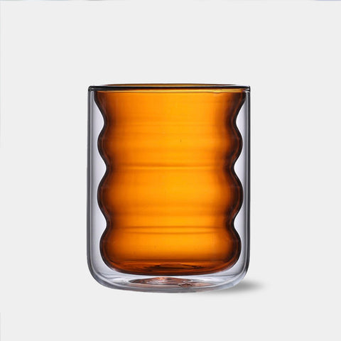 Modern Double Wall Ripple Drinking Glass Tumblers - Blue, Orange, Green