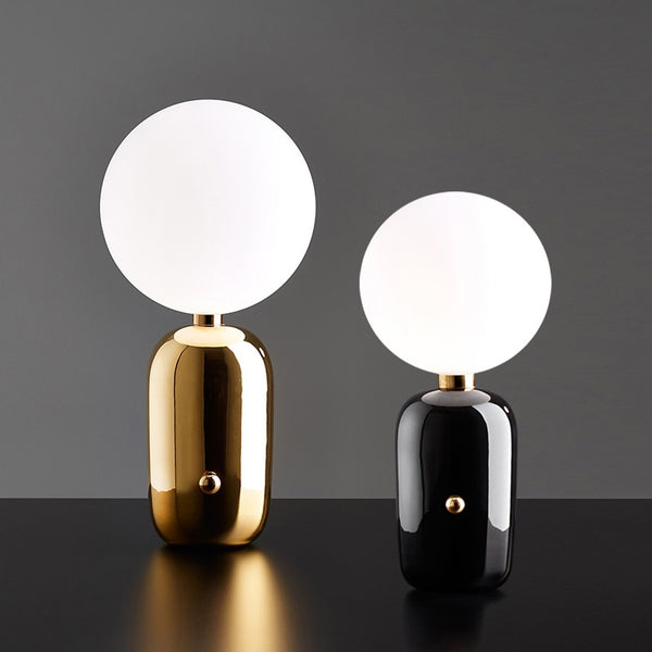 Modern Glass Sphere Table Lamp - Gold & Black - Small & Large