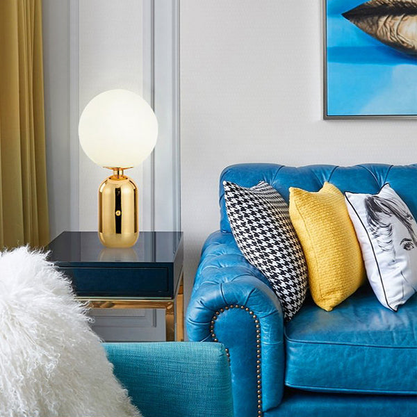 Modern Glass Sphere Table Lamp - Gold & Black - Small & Large
