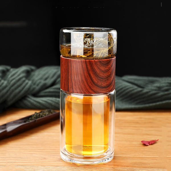 Modern Glass Travel Tea Infuser Bottle - Black, Brown, Pink - 230ml