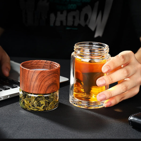 Modern Glass Travel Tea Infuser Bottle - Black, Brown, Pink - 230ml