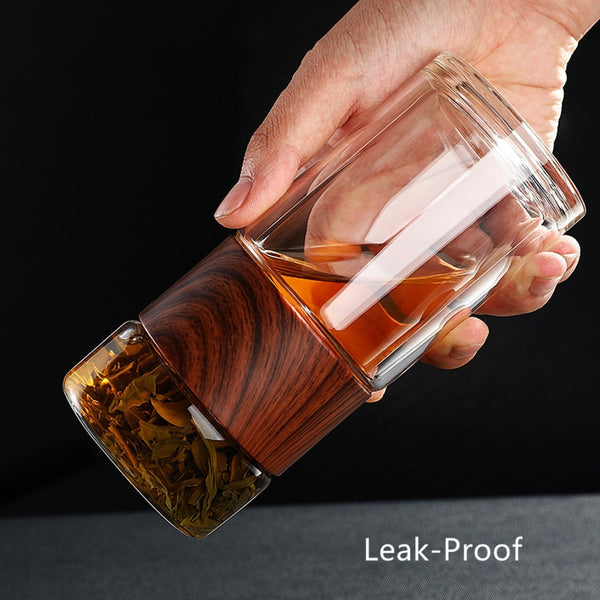 Modern Glass Travel Tea Infuser Bottle - Black, Brown, Pink - 230ml