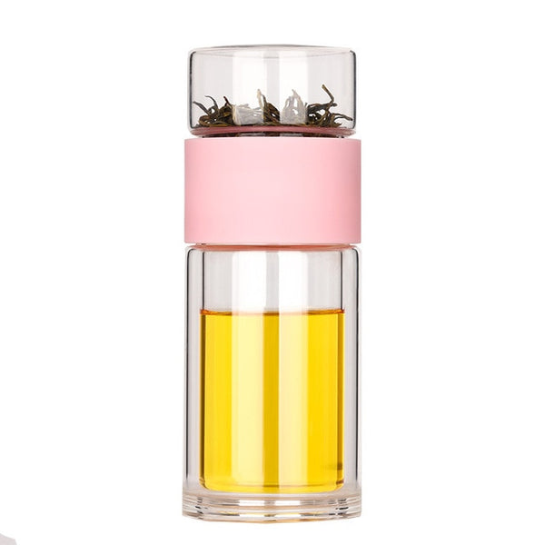 Modern Glass Travel Tea Infuser Bottle - Black, Brown, Pink - 230ml