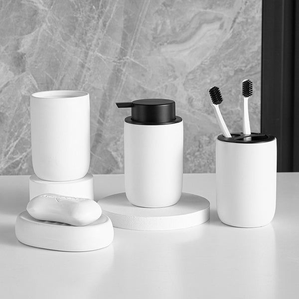Contemporary Matte Ceramic Bathroom Accessories - Black, Grey, White - Soap Dispenser, Dish, Tumbler, Toothbrush Holder