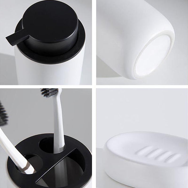 Contemporary Matte Ceramic Bathroom Accessories - Black, Grey, White - Soap Dispenser, Dish, Tumbler, Toothbrush Holder