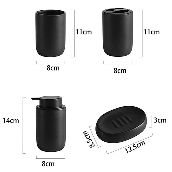 Contemporary Matte Ceramic Bathroom Accessories - Black, Grey, White - Soap Dispenser, Dish, Tumbler, Toothbrush Holder