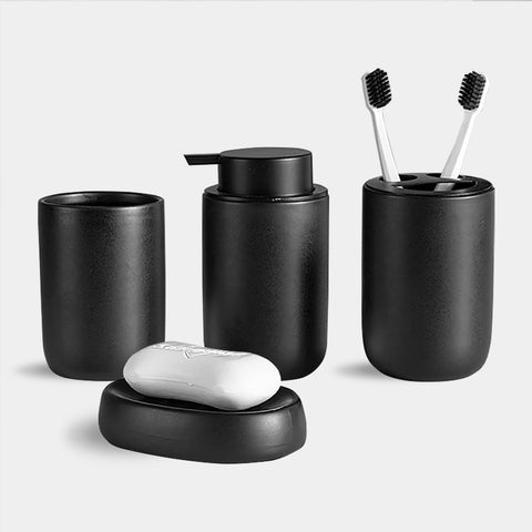 Contemporary Matte Ceramic Bathroom Accessories - Black, Grey, White - Soap Dispenser, Dish, Tumbler, Toothbrush Holder