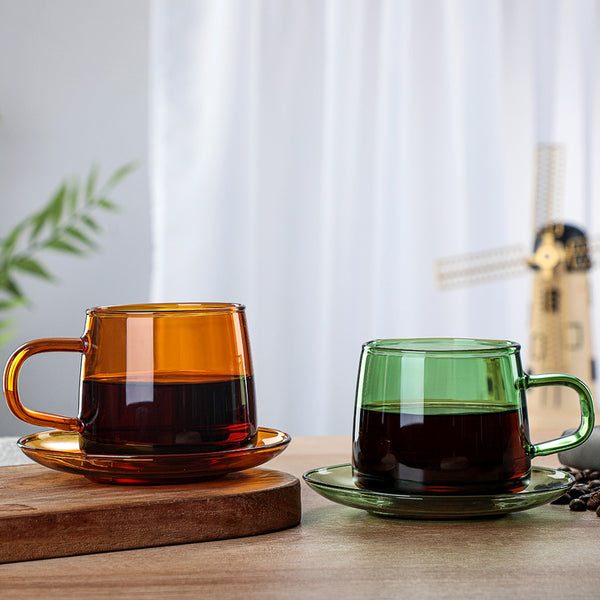 Modern Retro Coloured Glass Cup and Saucer - 250ml & 300ml - Orange, Green, Blue