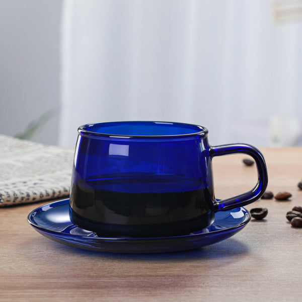 Modern Retro Coloured Glass Cup and Saucer - 250ml & 300ml - Orange, Green, Blue