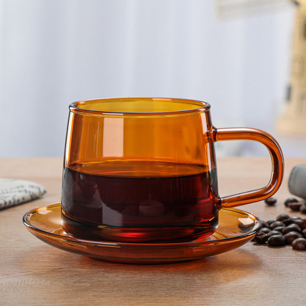 Modern Retro Coloured Glass Cup and Saucer - 250ml & 300ml - Orange, Green, Blue