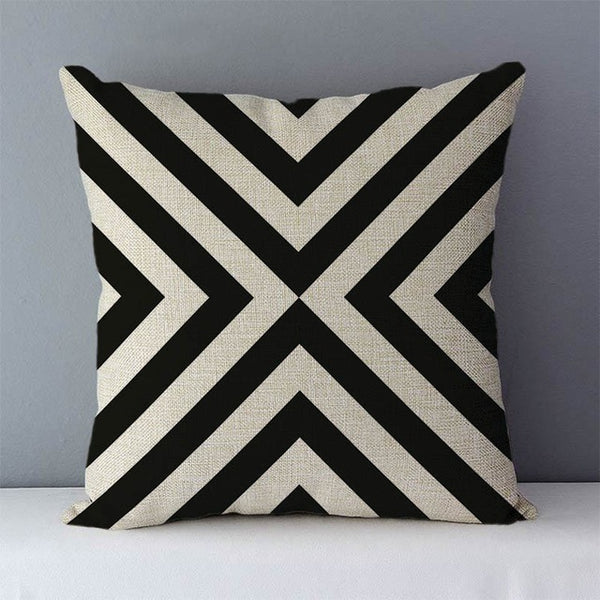 Modern black and white graphic geometric cotton linen cushions