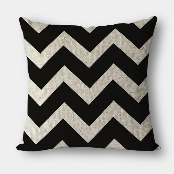 Modern black and white graphic geometric cotton linen cushions
