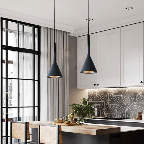 Modern colour Scandi cone pendant ceiling lights - Black, White, Grey