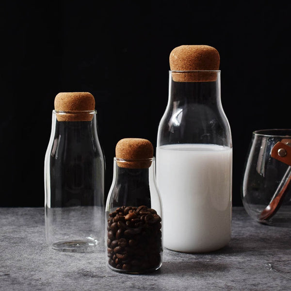 Modern cork glass kitchen table storage bottles - 150ml, 300ml, 700ml