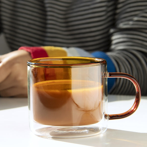 Modern double wall coloured glass tea and coffe mugs