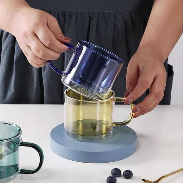 Modern double wall coloured glass tea and coffe mugs
