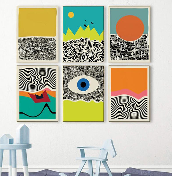Modern retro stylish abstract bold colour art prints - cotton canvas