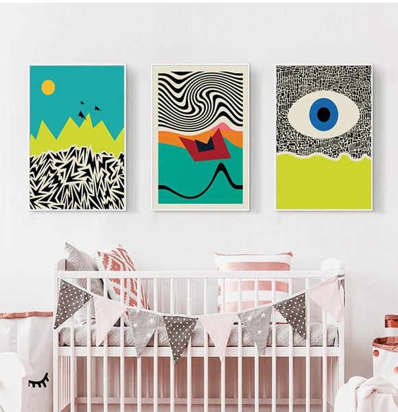 Modern retro stylish abstract bold colour art prints - cotton canvas