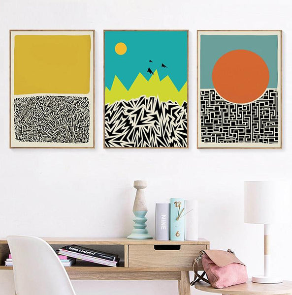 Modern retro stylish abstract bold colour art prints - cotton canvas