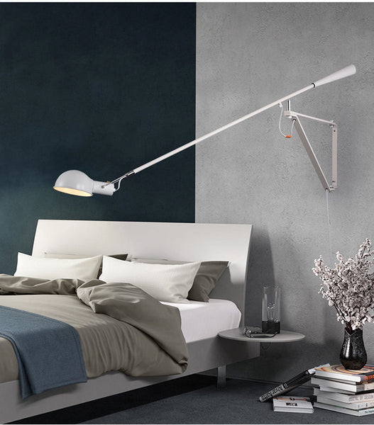 Large modern stylish long-arm wall lamp light - Black, White