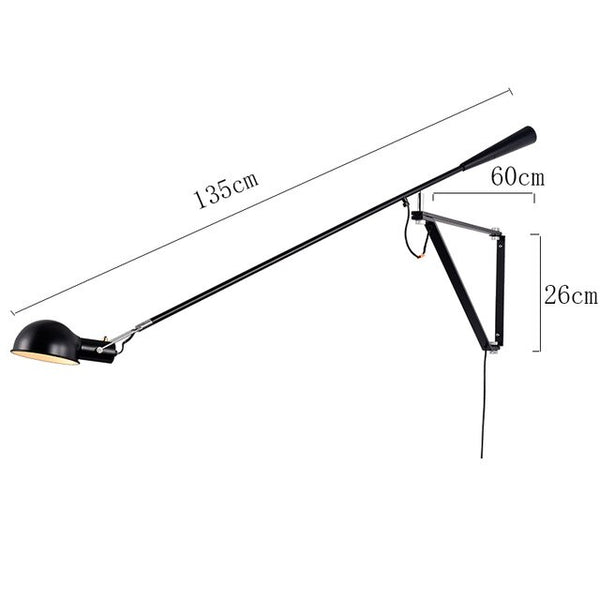 Large modern stylish long-arm wall lamp light - Black, White