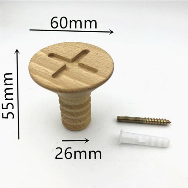 Modern woooden screw and bolt fun wall hooks - walnut, beech
