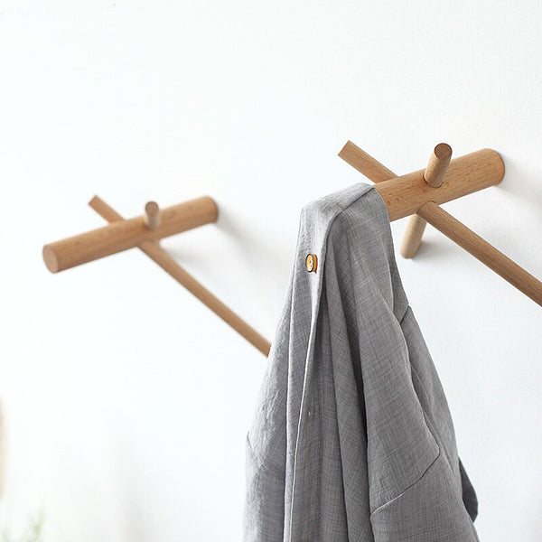 Contemporary & Stylish Wooden Cross Sticks Wall Hooks - Beech & Walnut