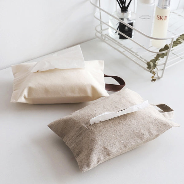 Contemporary & Stylish Canvas Hanging Tissue Storage Bag - Grey & Beige