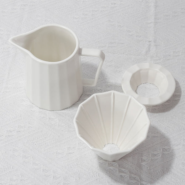 Contemporary ceramic ribbed drip pourover coffee set - Black & White - 400ml