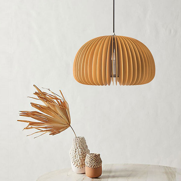 Wooden Mid Century Modern Pumpkin Pendant Lights - Small, Medium & Large