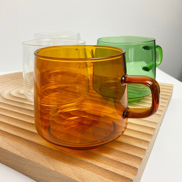 Mid Century Modern Retro Glass Mugs - 300ml - Orange, Green, Blue, Clear